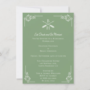 Moss Green Monogramme und Pfeile Probe Dinner Einladung