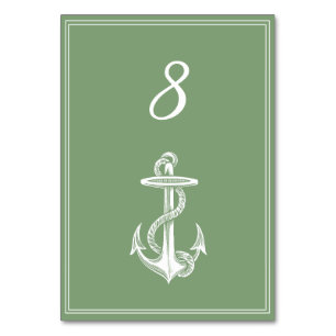 Moss Green Nautical Anchor Tischnummer Card