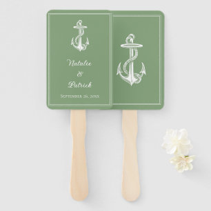 Moss Green Nautical Anchor Wedding Hand Fans Fächer