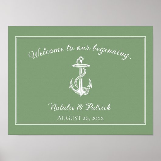 Moss Green Nautical Anchor Wedding Poster (Vorne)