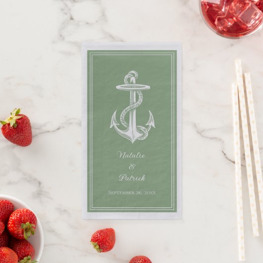 Moss Green Nautical Anchor Wedding Serviette (Beispiel)