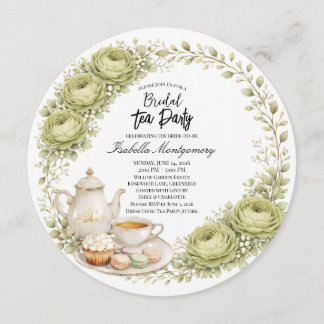 Moss Green Palette Tea Party Bridal Shower Einladung