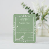 Moss Green Peacock Blüh Wedding RSVP Card (Stehend Vorderseite)
