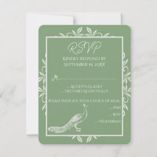 Moss Green Peacock Blüh Wedding RSVP Card