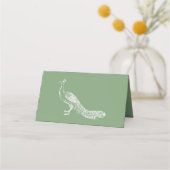 Moss Green Peacock Blühe Empfang Platzkarte (Rückseite)