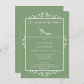 Moss Green Peacock Blühe Probe Dinner Einladung (Vorne/Hinten)