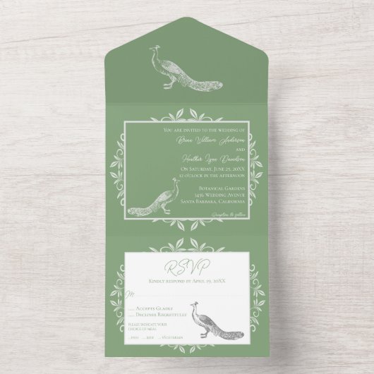 Moss Green Peacock Blühte alle in einer Einladung (Innen Boden)