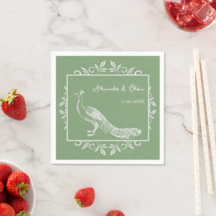 Moss Green Peacock Blühte Brautparty Napkins Serviette