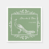 Moss Green Peacock Blühte Brautparty Napkins Serviette (Vorderseite)