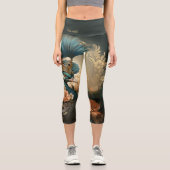 Moss Green Regal Anthropomorphe Pfau Viktorianisch Capri Leggings (Vorderseite)