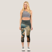 Moss Green Regal Anthropomorphe Pfau Viktorianisch Capri Leggings (Vorderseite)