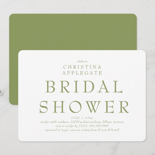 Moss Green Rounded Simplicity Brautparty Einladung (Vorne/Hinten)