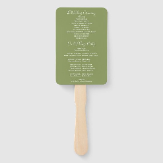 Moss Green Signature Script-Hochzeitsprogramm Fächer (Rückseite)