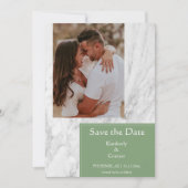 Moss Green Simple Marble Foto Save The Date (Vorderseite)
