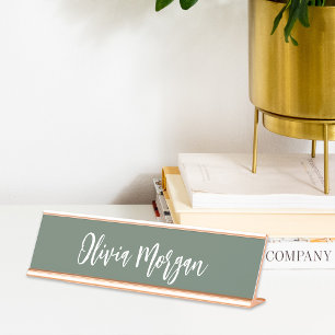 Moss Green skizziert Curry Script Schreibtischnamensplakette