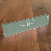 Moss Green skizziert Cursive Skriptname Name Namensplakette (Seite)