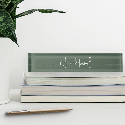 Moss Green skizziert Cursive Skriptname Name Namensplakette