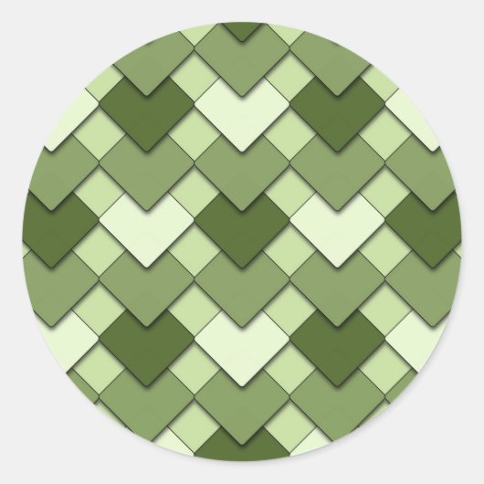 Moss Green Square und Diamond Harlequin Pattern Runder Aufkleber (Vorderseite)