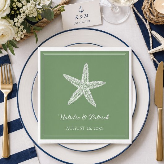 Moss Green Starfish Hochzeit Serviette