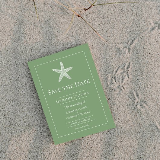 Moss Green Starfish Monogram Foto Save The Date