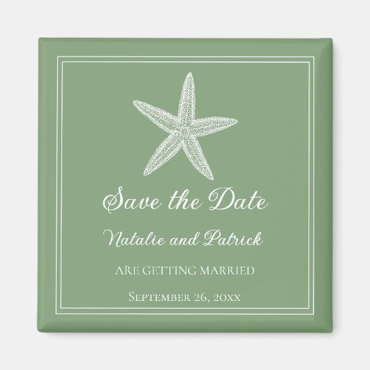 Moss Green Starfish Save the Date Magnet (Vorne)