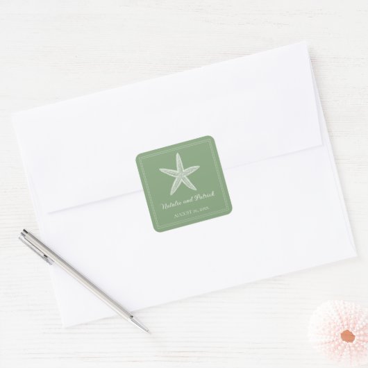 Moss Green Starfish Wedding Stickers (Umschlag)