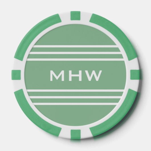 Moss Green Stripes kundenspezifische Monogramm-Pok Pokerchips (Vorderseite)