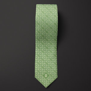 Moss Green und Creme Floral Monogram Krawatte