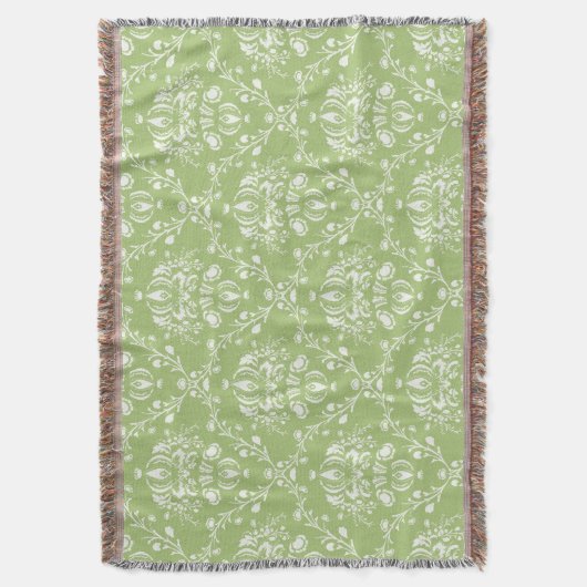 Moss Green und White Damask Decke (Vorderseite Vertikal)