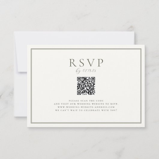 Moss Green Wedding QR Code RSVP Karte (Vorderseite)