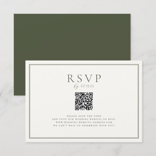 Moss Green Wedding QR Code RSVP Karte (Vorne/Hinten)