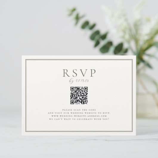 Moss Green Wedding QR Code RSVP Karte (Stehend Vorderseite)