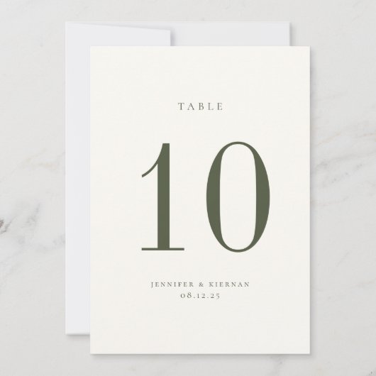 Moss Green Wedding Tischnummer Card (Rückseite)