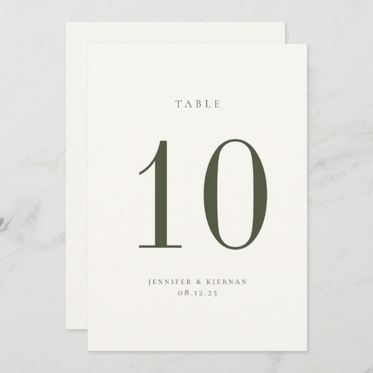 Moss Green Wedding Tischnummer Card (Vorne/Hinten)