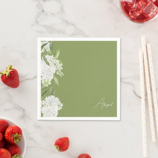 Moss Green White Floral Script Name Brautparty Serviette (Beispiel)