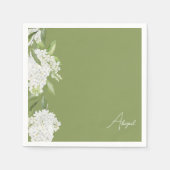 Moss Green White Floral Script Name Brautparty Serviette (Vorderseite)