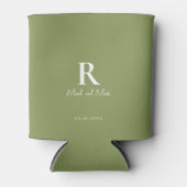 Moss Green & White Monogram Couple Names Wedding Dosenkühler (Vorderseite)