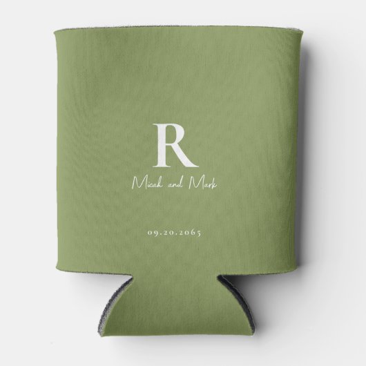 Moss Green & White Monogram Couple Names Wedding Dosenkühler (Vorderseite)