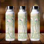 Moss Green & White Pastell Blume Personalisiert Trinkflasche