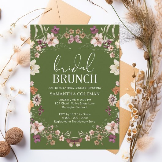 Moss Green Wildblume Bridal Brunch Brautparty Einladung