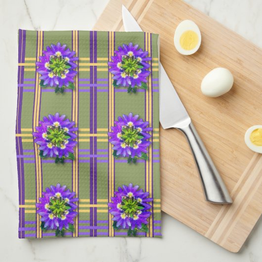 Moss Green with Purple Flowers Kitchen Towels Geschirrtuch (Viertel Falte)