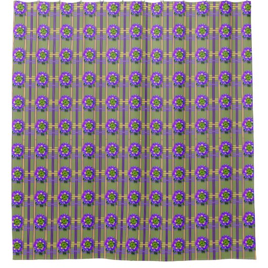 Moss Green with Purple Flowers Shower Curtain Duschvorhang (Vorderseite)