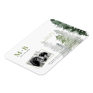 Moss Green Woodland Couple Foto Wedding Magnet