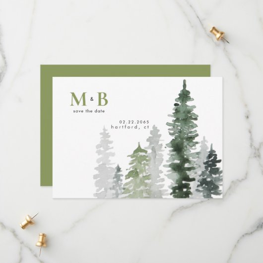 Moss Green Woodland Wedding Save The Date (Vorderseite/Rückseite Beispiel)