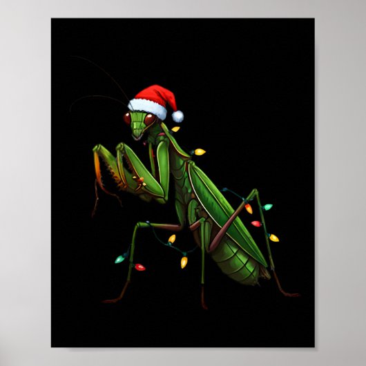 Moss Mantis Christmas Light Weihnachtsmannmütze An Poster (Vorne)