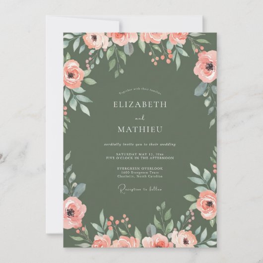 Moss-Pfirsich-Ranunculus-Hochzeit Einladung (Vorderseite)