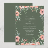 Moss-Pfirsich-Ranunculus-Hochzeit Einladung (Vorne/Hinten)