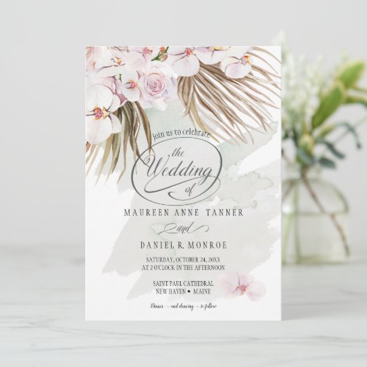 Moss Phalaenopsis Orchid Boho Einladung (Stehend Vorderseite)