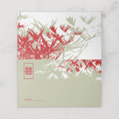 Moss & Red Bamboo Blätter Double Xi Chinesische Ho Platzkarte (Außenseite Aufgefaltet)