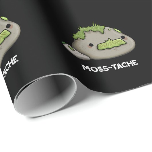 Moss tache Funny Mustache Pun Dark BG Geschenkpapier (Rolleneckpunkt)